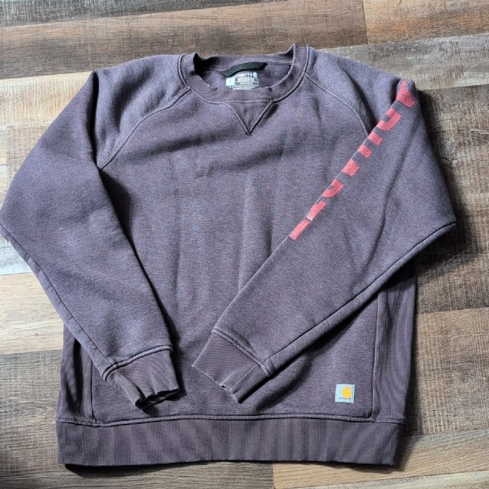 Carhartt Purple Crewneck Sweatshirt with Cranberry Sleeve Script